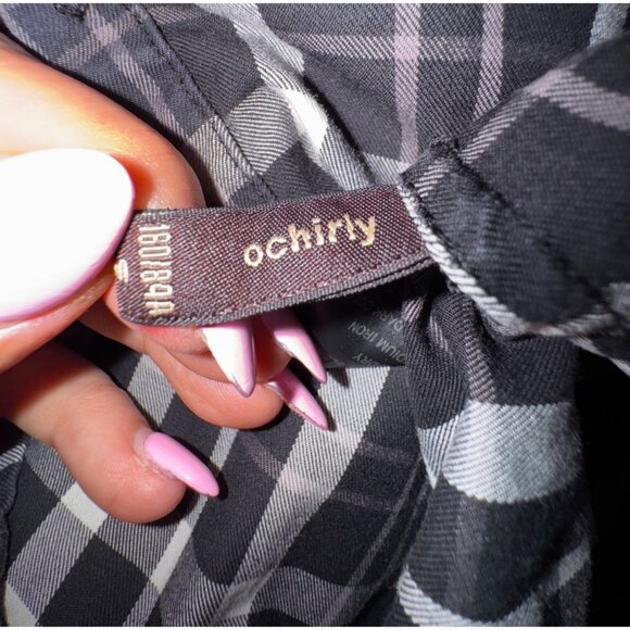 Ochirly Plaid Ruffled Blouse Small Black/White Western Prairie Cottage Preppie - Picture 7 of 12